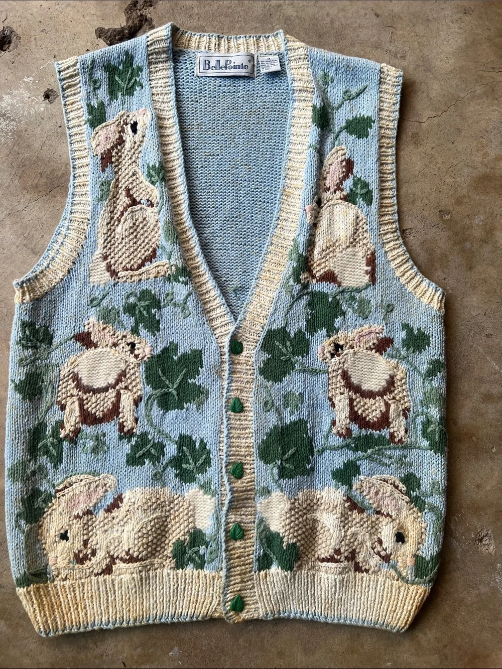 BellePointe Bunny Motif Knit Vest in Pale Blue and Cream